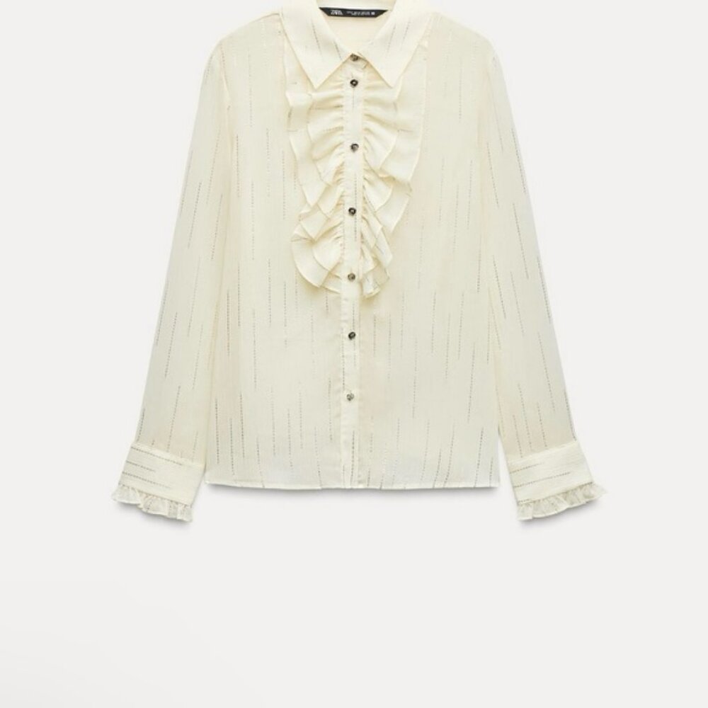 ZARA RUFFLED SEMI-SHEER TOP